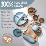 16 Pcs Silicone Baby Feeding Set Baby Led Weaning Supplies Baby Eating Supplies Utensils with Divided Silicone Suction Plates Adjustable Bib Bowl Cutlery Snack Cup Spoons Straw Green Beige 6 Months+ - Image 2